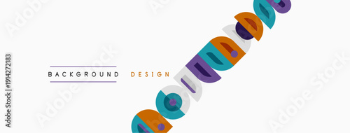 Minimalist design features colorful circles, diagonal layout. Text reads background design in uppercase letters. Clean, simple aesthetic.