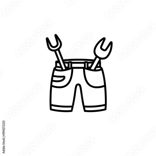 Work shorts with tools placed in pockets and minimalist design  