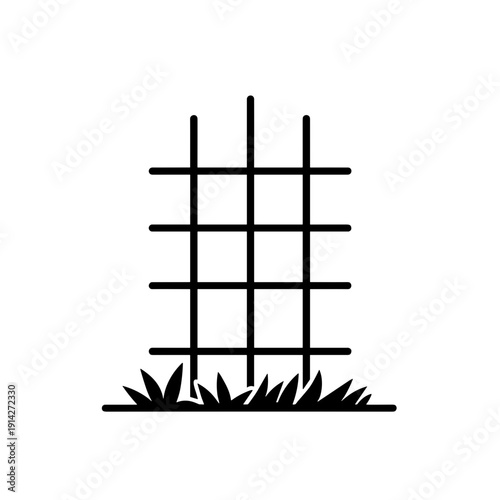 Garden trellis with grass in minimalist black silhouette design  