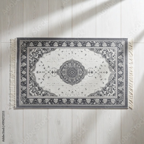 Intricate Rug on a Wooden Surface: An exquisite, ornate rug, its detailed pattern and texture add a touch of elegance and sophistication to the space.