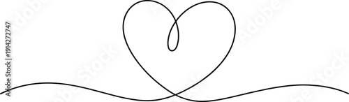 A black line of a heart with a swirling loop inside and a wavy line below