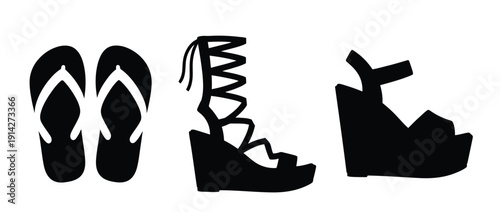 Summer Footwear Silhouette SVG Bundle – Flip-Flops, Gladiator Sandals, and Wedge Heels Cut Files for Cricut and Beach Projects