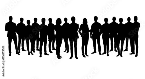 Uniformed individuals standing in a straight line formation isolated on transparent background, Vector