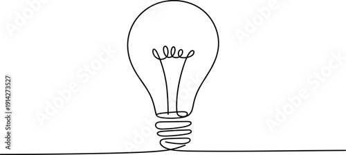 A simple black and white line of a light bulb with a coiled base and a glowing filament inside line black and white