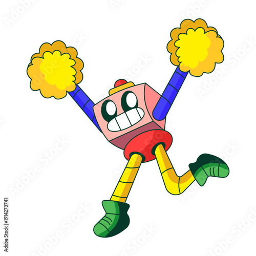 Flat illustration showing a robot character jumping