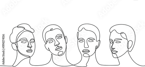 Four Minimalist Line Profiles of People Facing Different Directions line minimalist faces black and white