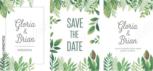 Photography Wedding invitation set with Save the Date and names Gloria Brian framed by del