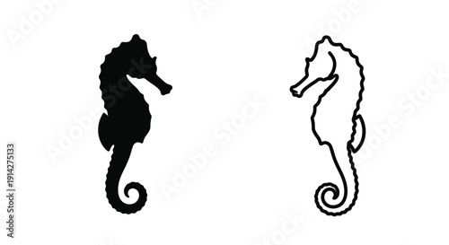Two seahorses depicted in contrasting black and white silhouettes