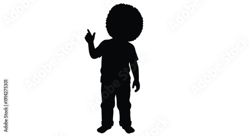 Silhouette of a child with an afro pointing upwards