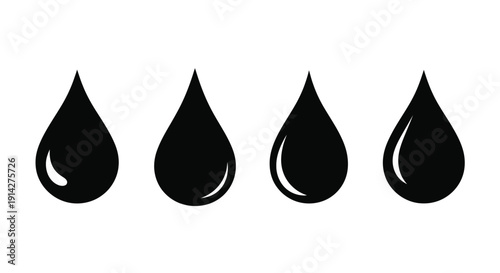 Four black teardrop shapes aligned horizontally on a white background