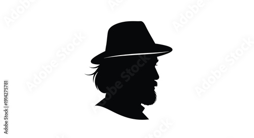Silhouette of a bearded man wearing a hat in profile view