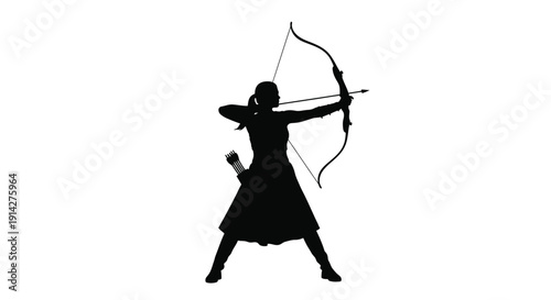 Silhouette of an archer drawing back a bow poised for a shot