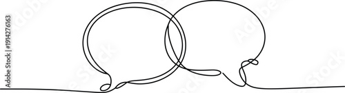 Two black and white overlapping speech bubbles with a single line connecting them on a plain background