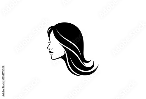 Minimalist Woman Silhouette Logo – Elegant Long Hair Vector Design for Beauty Branding