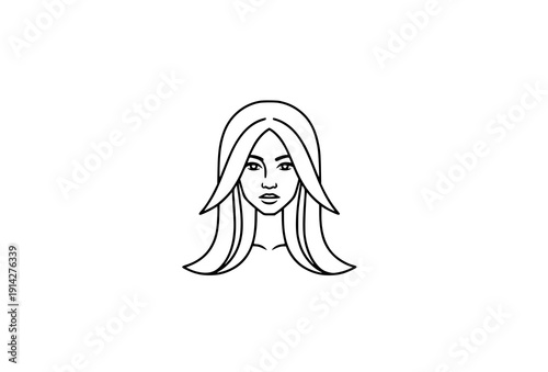 Geometric Minimal Woman Logo – Front-Facing Long Hair Vector Silhouette for Lifestyle Brands