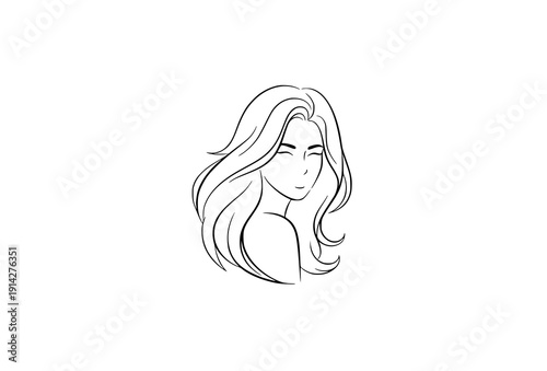 Dynamic Minimal Woman Logo – Wavy Long Hair Vector Silhouette for Spa and Salon Branding