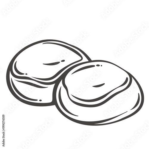 Round wheat buns, classic bakery bread rolls with smooth crust. Fresh baked buns in retro line style, monochrome bread illustration, vector illustration.