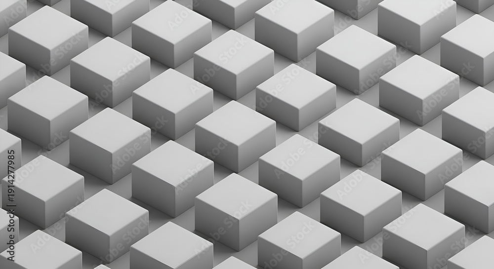 Fototapeta premium Aerial view of a grid of 3D white cubes forming a pattern, inspired by Whisk, showcasing geometry and texture