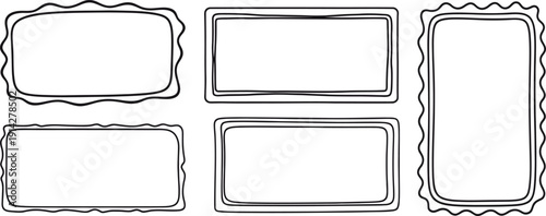 A set of blank rectangular labels with various border designs on a white background