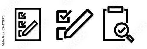 Business checklist icons with pencil and clipboard for task management