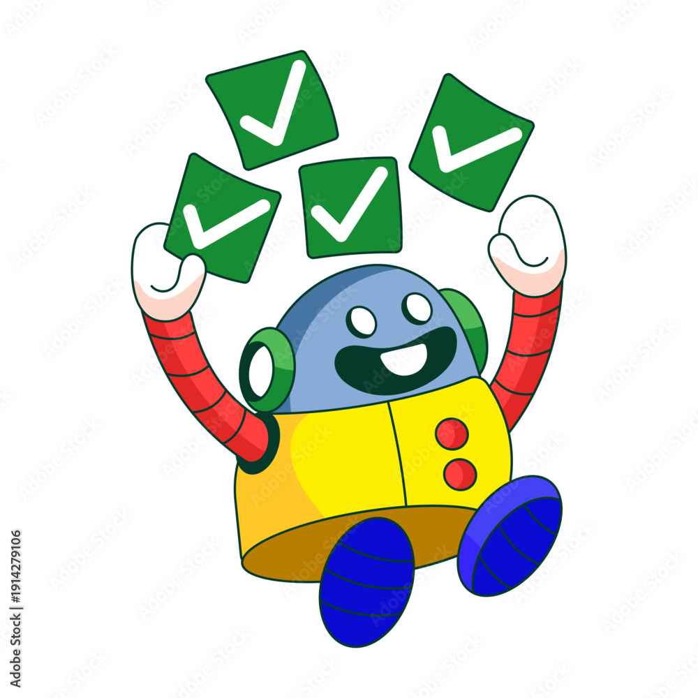 Obraz premium Flat illustration showing a robot character viewing completed tasks