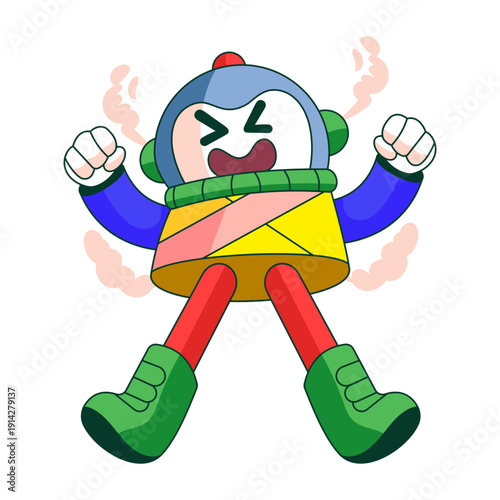 A flat style illustration showing an angry robot character frowning