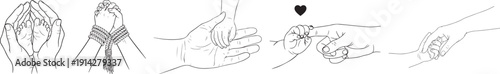 Line art illustrations of hands showing connection and care