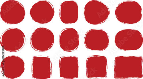 A collection of red painted shapes on a white background