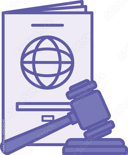 Colored Immigration Law Icon. Vector Illustration. Passport and Judge's Gavel. National Laws Regulating Entry and Exit from the Country. Migration Concept