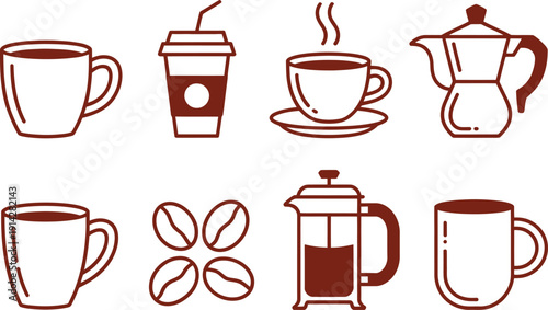 Coffee cups and coffee makers illustrations