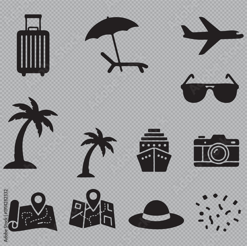 Summer Travel and Vacation Tourism Icons
