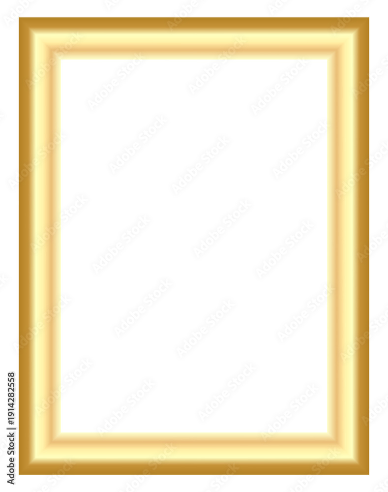Obraz premium Luxury golden rectangular photo frame with soft metallic gradient border, elegant blank template for certificates and wall decor
