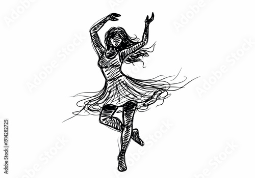 Elegant sketch of a graceful dancer in motion, capturing the fluidity and artistry of the performing arts, an expressive illustration of movement