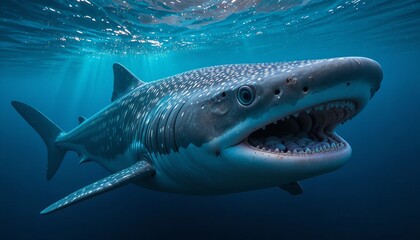 Whale shark swimming underwater with open mouth