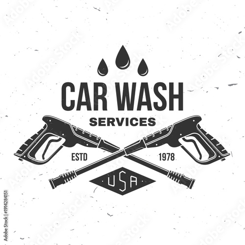 Car wash logo, emblems, badges and icons. Vector. Template for car wash logo, cleaning car, washing and service with cleaning equipment.