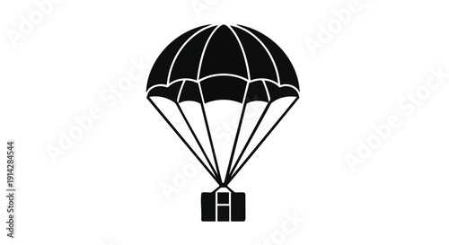 Parachute Delivery Box Silhouette Icon Isolated on White Background