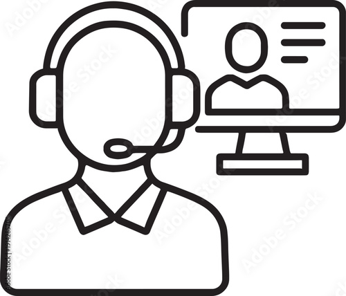 Customer service representative wearing headset and talking to client on computer