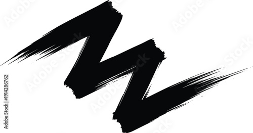 Abstract zigzag brushstroke silhouette, vector graphic, dynamic line illustration, artistic texture symbol, expressive design element, flat vector