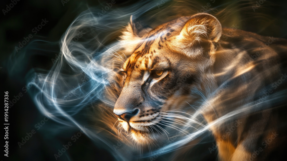 custom made wallpaper toronto digitalA majestic lioness with artistic aura effect around its head, blending strength with artistic expression.  AI Generative