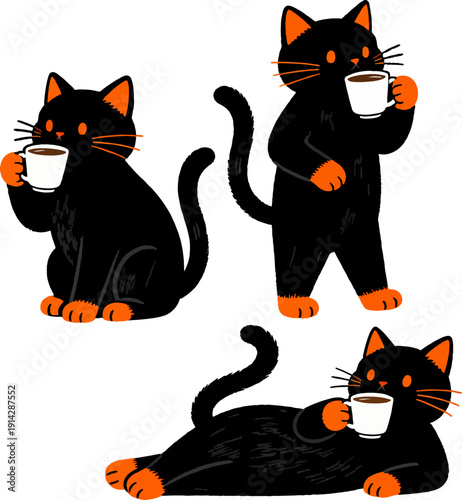 Cute Cats Drinking Coffee Silhouette