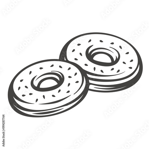 Classic donuts in retro outline style. Monochrome bakery doughnuts graphic for cafe branding, menu design, packaging, label, logo, pastry shop print, vector illustration.