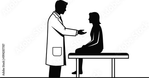 Doctor in white lab coat consulting with a seated female patient