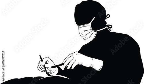 Medical professional in surgical attire performing a precise operation procedure