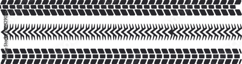 A clean minimalist graphic design featuring tire tracks pattern in black and white