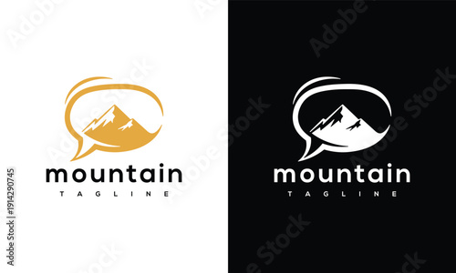 Mountain Speech Bubble Logo Vector - Nature Communication Brand Identity Design.