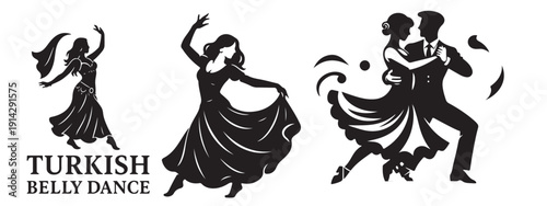 Elegant silhouette of a female Romani dancer in long dress, traditional flamenco dance.