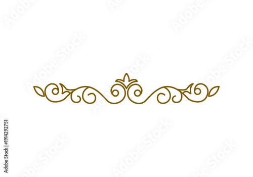 Adorno decorativo de estilo vintage con espirales y curvas doradas sobre fondo blanco