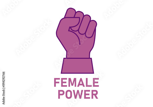 Puño cerrado de color violeta con el texto female power como símbolo de empoderamiento femenino 
