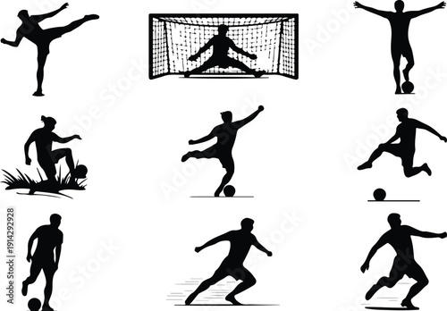 Male Athlete Kicking Soccer Ball Icon Vector Soccer Player Action Icon Sports Silhouette