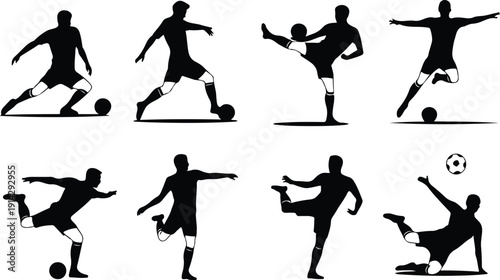 Male Athlete Kicking Soccer Ball Icon Vector Soccer Player Action Icon Sports Silhouette